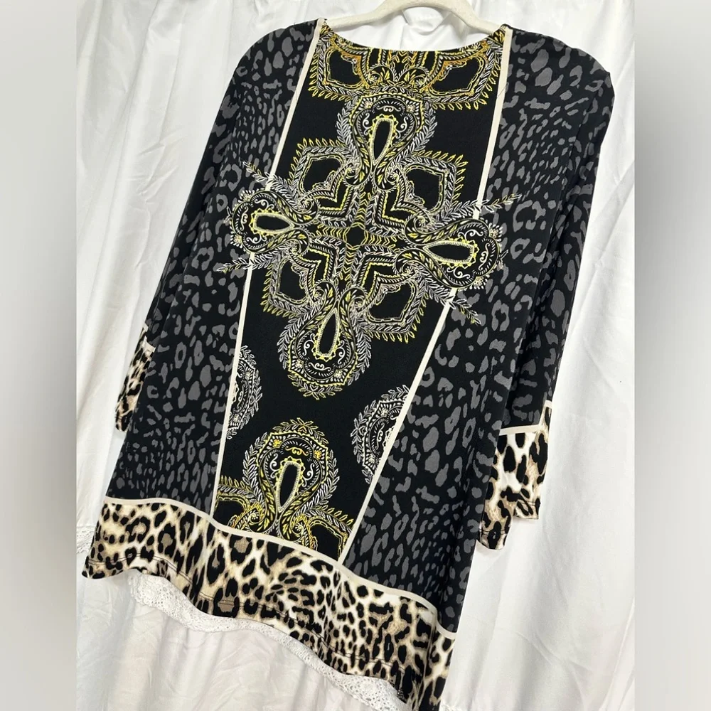 JM Collection Y2K Leopard-Panther Print w/Gold Chain Front Closure Blouse P/XL - Picture 4 of 11